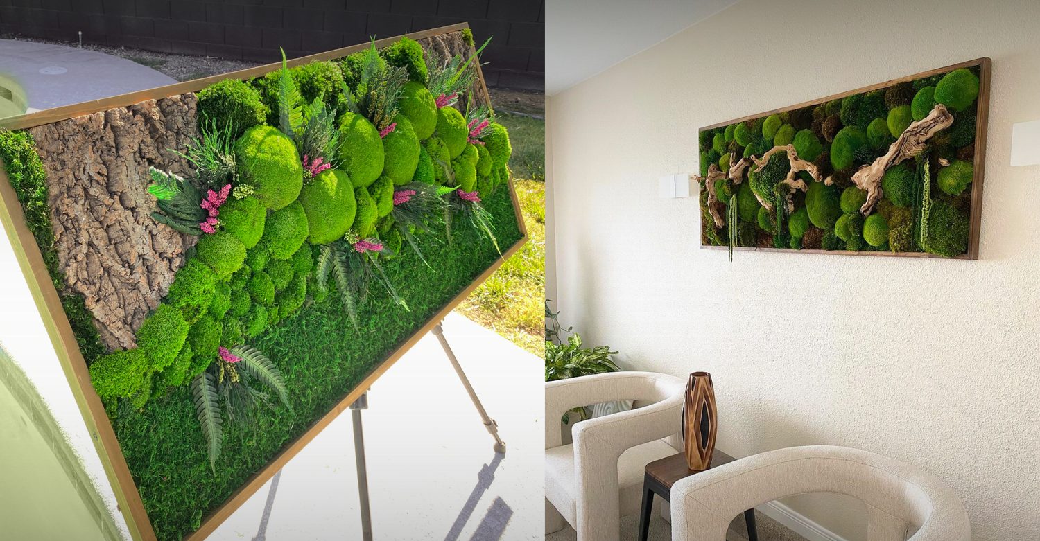 Preserved moss wall art displayed in a modern interior